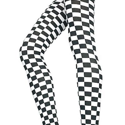 Pantyhose Women's Black and White Checkered Racing Finish Flag Tights Patterned